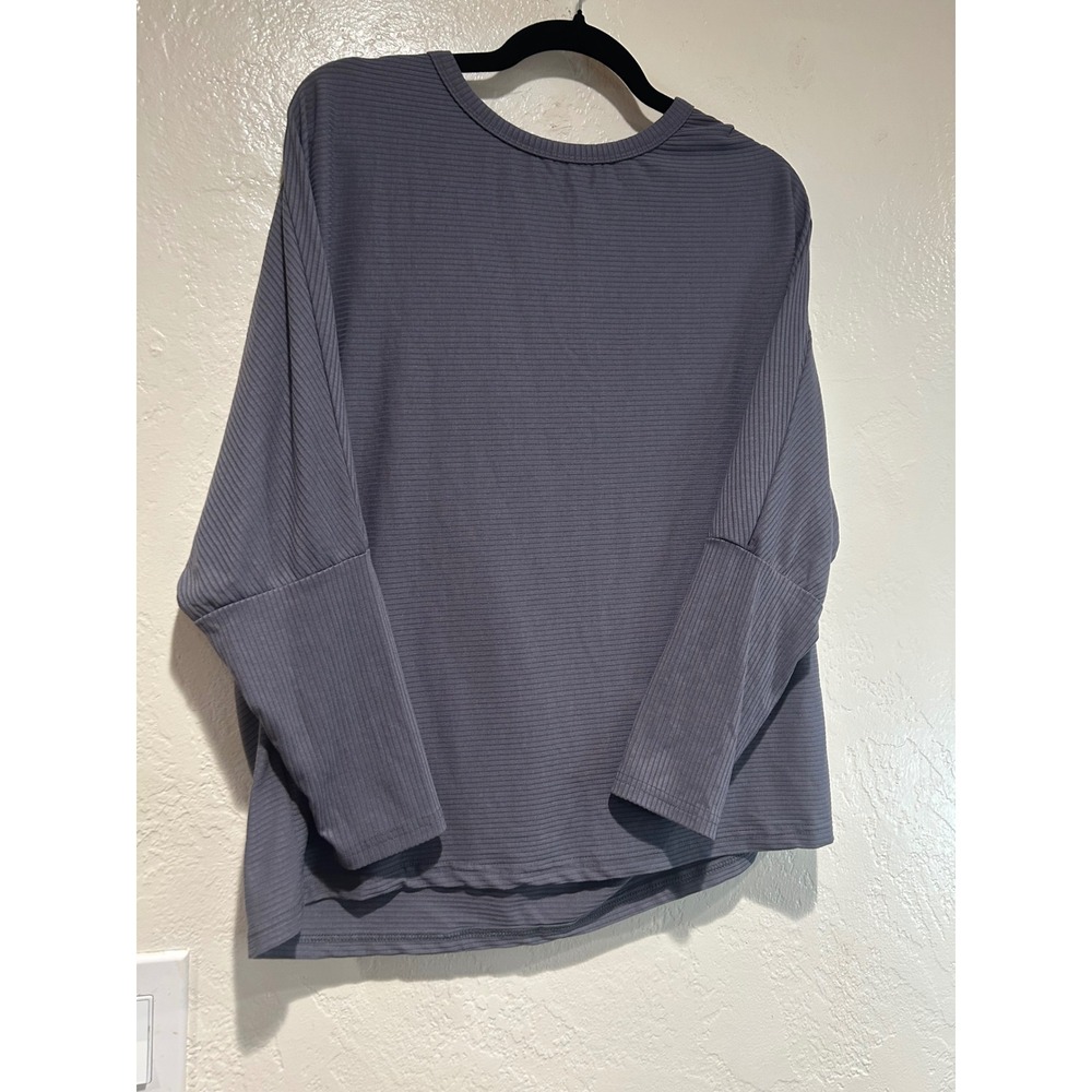PrettyGarden‎ Womens Ribbed Knit Dolman Long Sleeve Top Gray Crew Neck Large